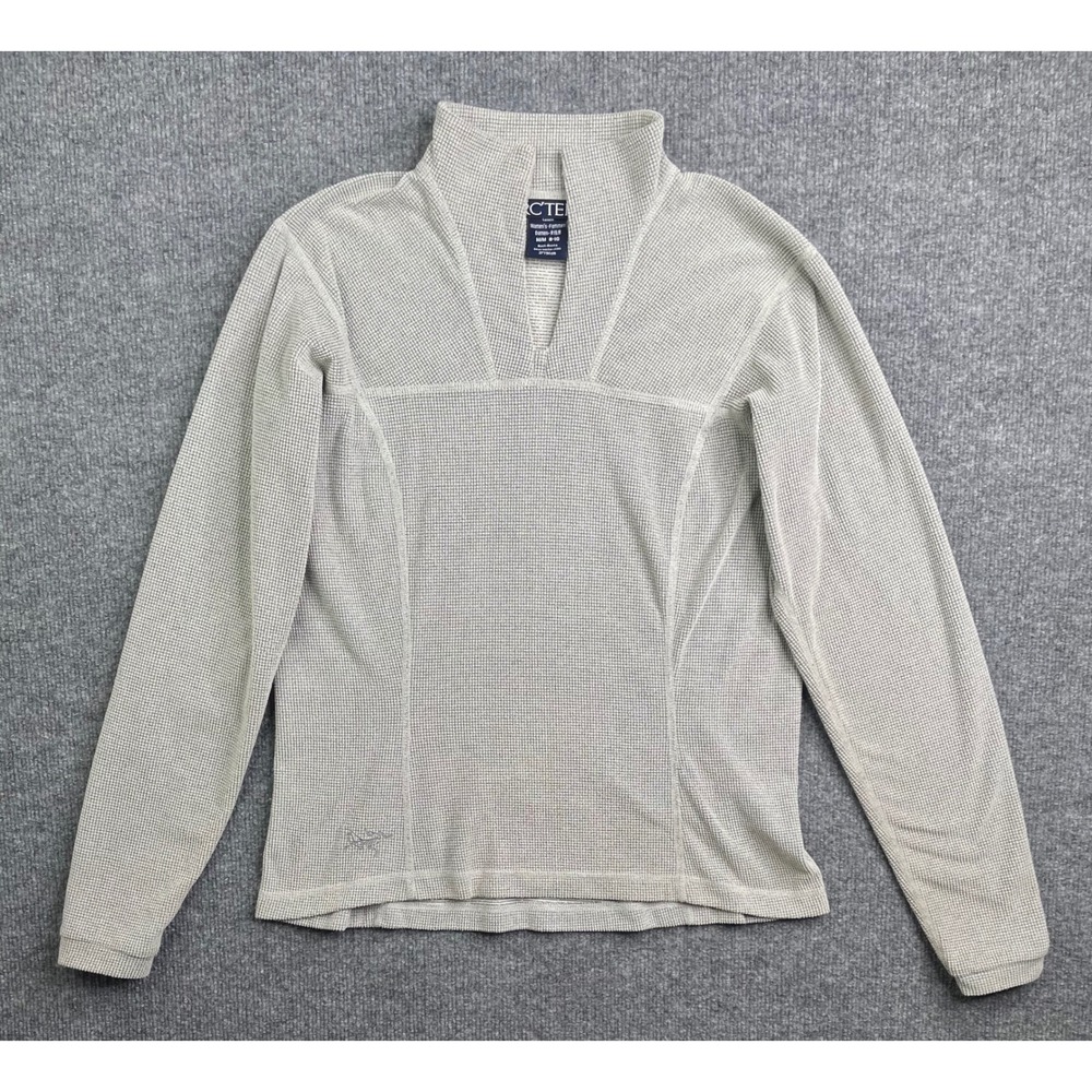 Arc'teryx Pullover Women Medium Gray Polartec Waffle Knit Quarter Zip Fleece